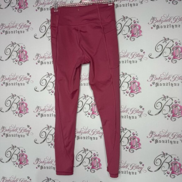 Victoria secret leggings pink gold logo pockets crop ankle fit tight yoga pants - Picture 4 of 8